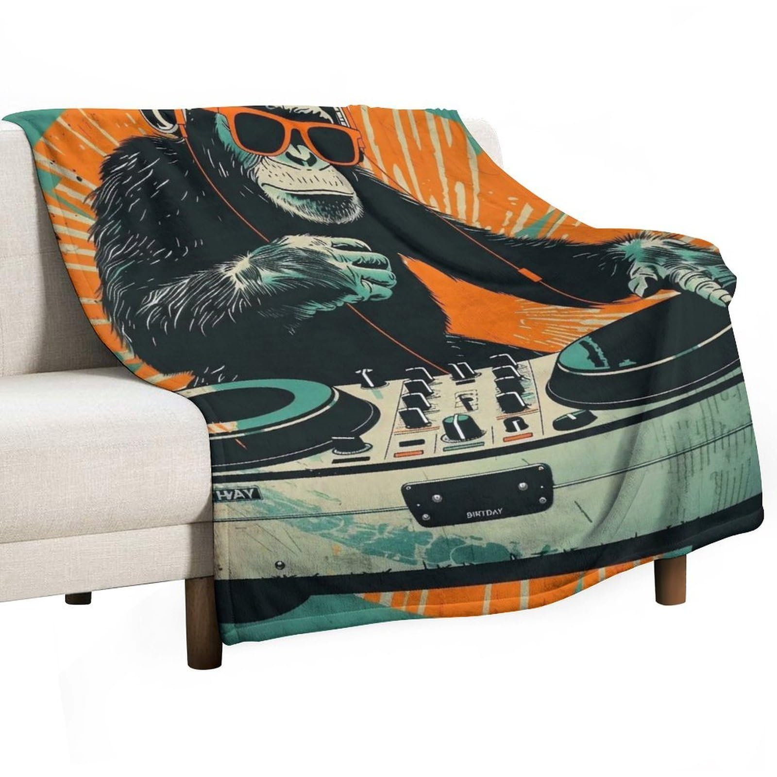 YHGSREUOH DJ-Chimp-Happy-Birthday_02 Flannel Blankets Fleece Soft Throw Lightweight Plush Gifts for Couch, Bed, Cozy Sofa Plush, Chair, Lovers 80x100cm(30x40in)