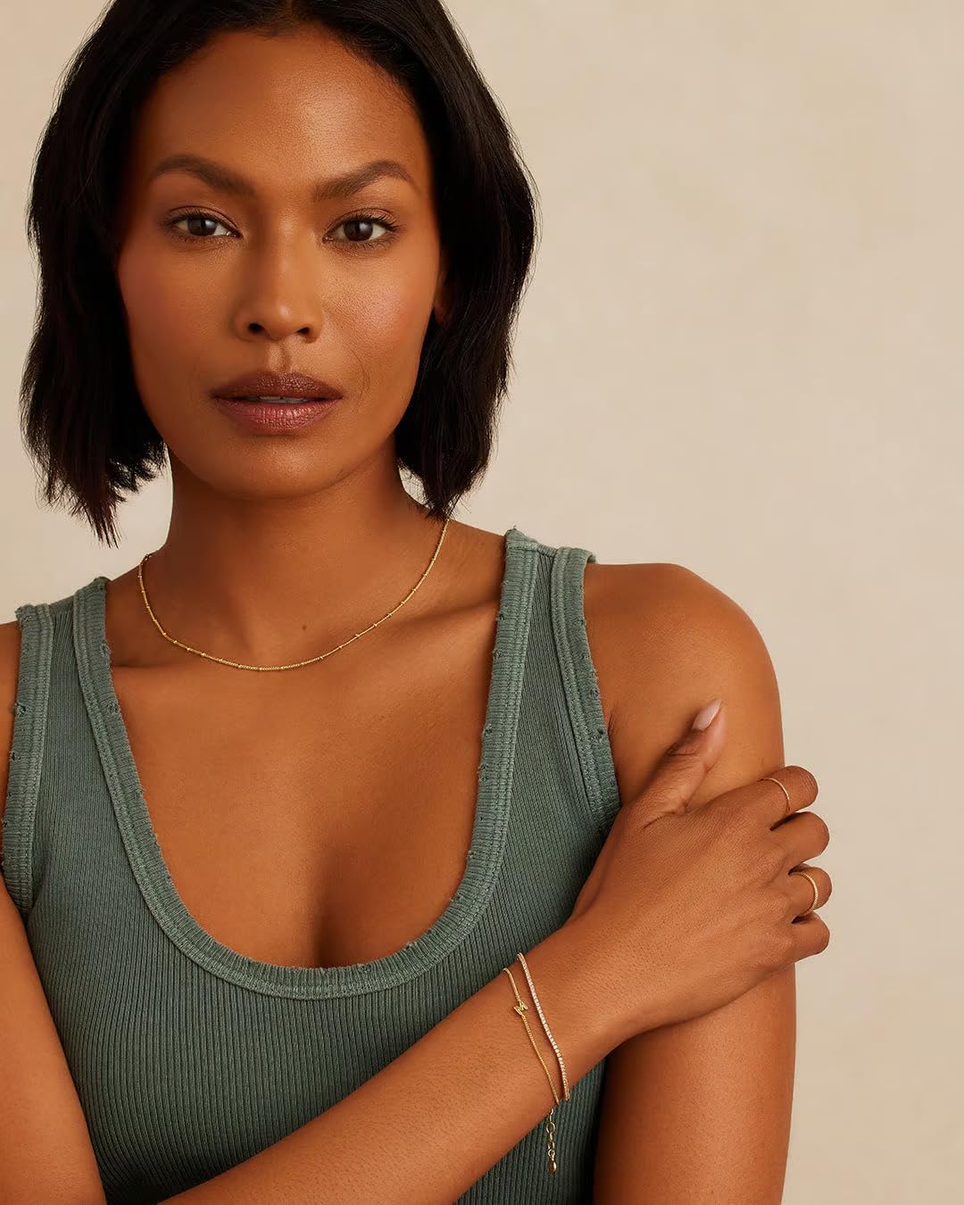 gorjana - Wilder Mini Alphabet Bracelet 6"-7" - 18k Gold or Silver Plated Finish - Personalized Bracelet - Spring Ring Closure - Wearing Stylish Link Bracelet - Timeless and Versatile - Image 3