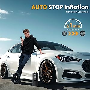 Anycash Tire Inflator Portable Air Compressor, Cordless Air Pump for Car Tires with Digital Pressure Gauge, 150 PSI Fast Tire Inflator for Car, Motorcycle, Bicycle - LED Light and Auto Shut-Off
