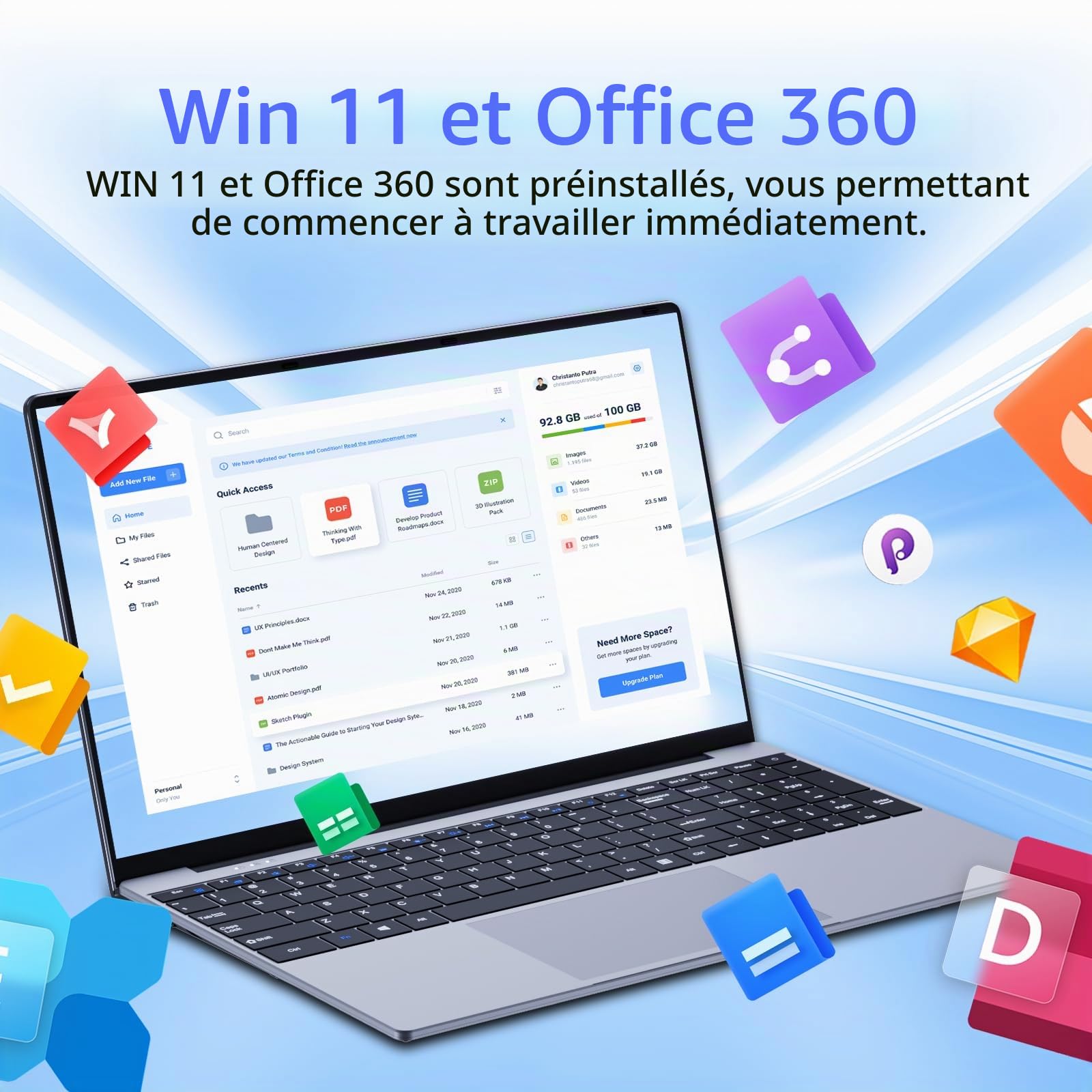 15,6 Pouces Ordinateur Portable avec Core i5 7Y54 Processeur, 16 Go RAM et 512 Go SSD, Win 11 Office 365 PC Portable 1920*1080 IPS FHD Écran, Laptop avec Clavier Rétroéclairé WIFI5 Mini-HDMI USB3.0