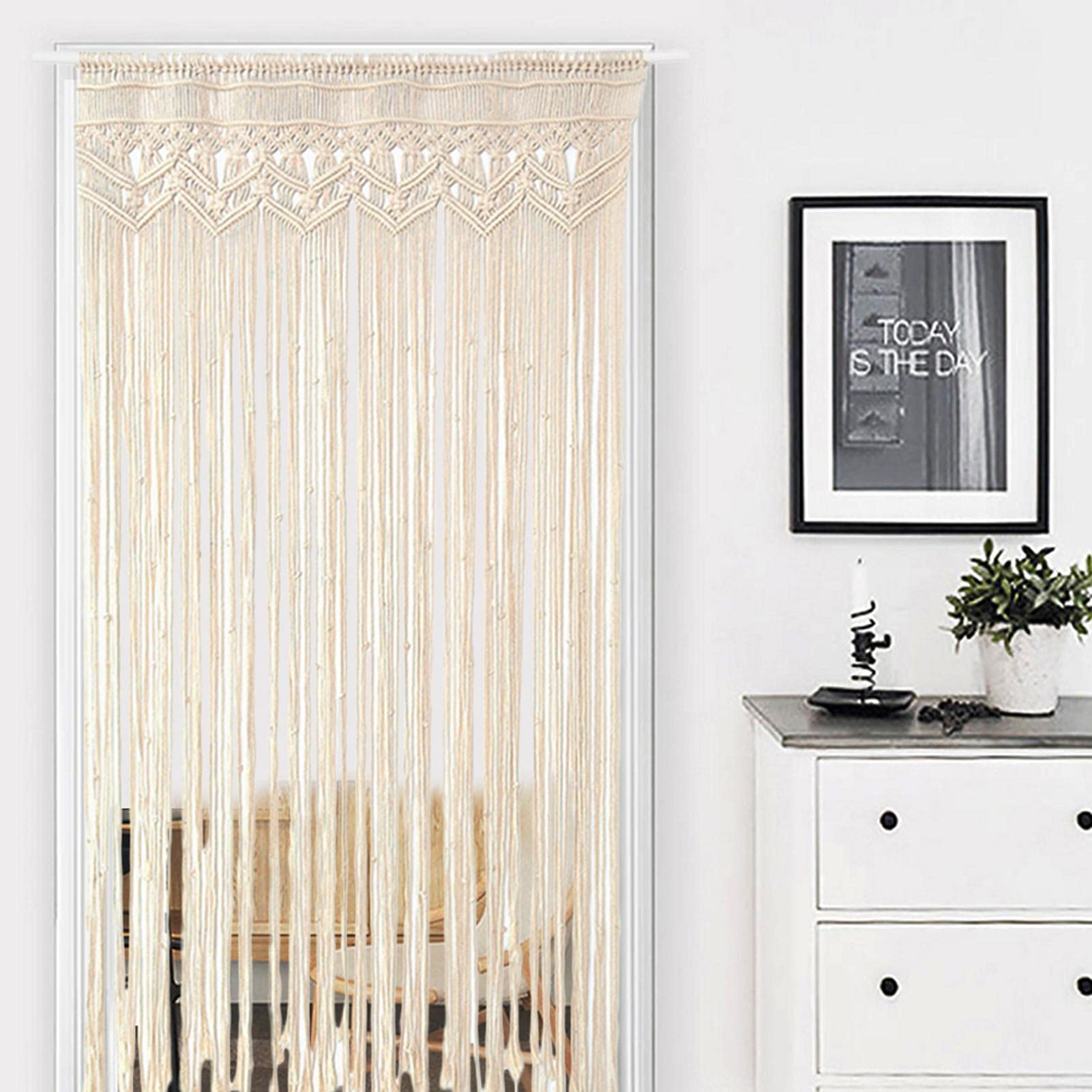 Mkono Rideau Macramé Bohème 130x178 Cm - Décoration Murale Ou Fenêtre Fait Main En Coton