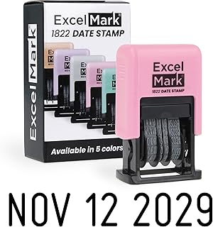 ExcelMark 1822 Date Stamp – Perfect for Shipping, Receiving, Expiration and Due Dates (Black Ink, Pink Mount)