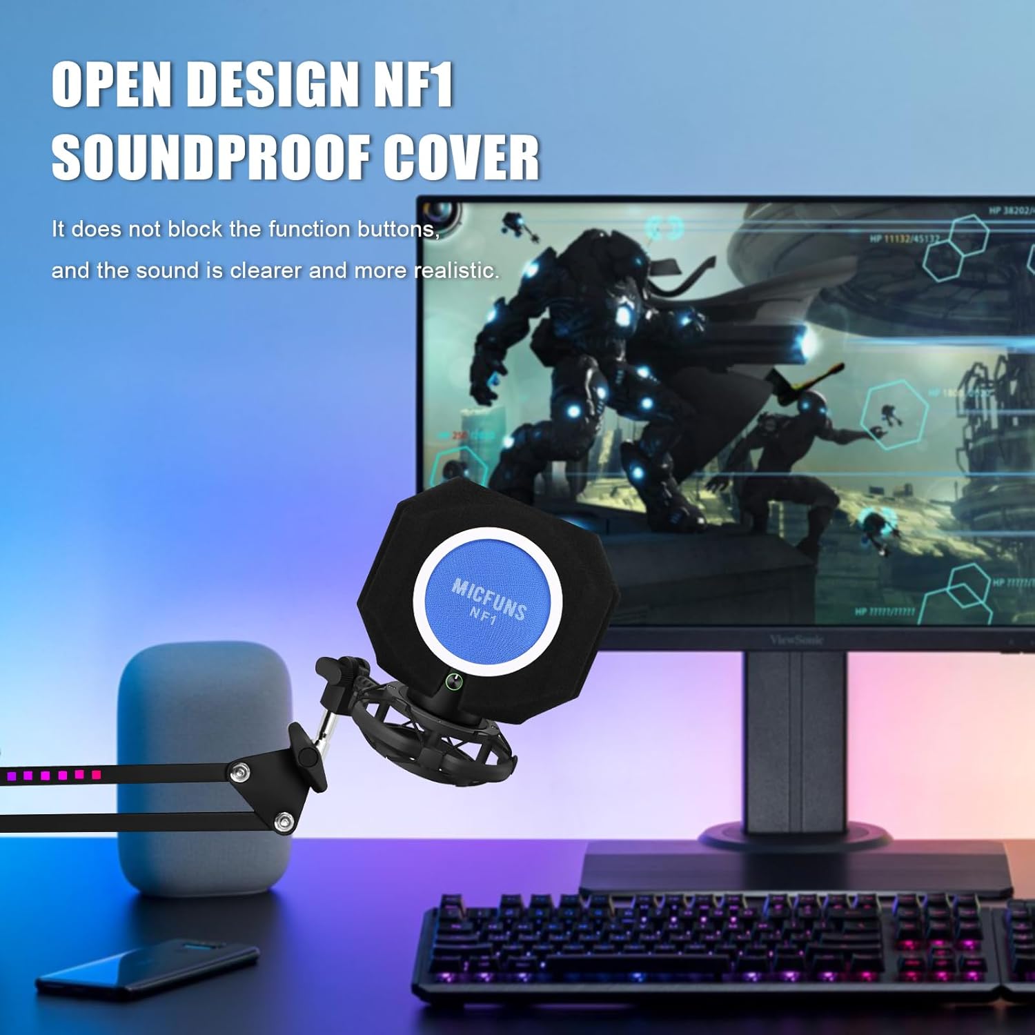 nf1 Microphone Pop Filter Shield Accessory Windscreens Pop Filter,Acoustic recording filter and noise, reflection reducing soundproof cover 45mm-60mm Microphones (Blue)
