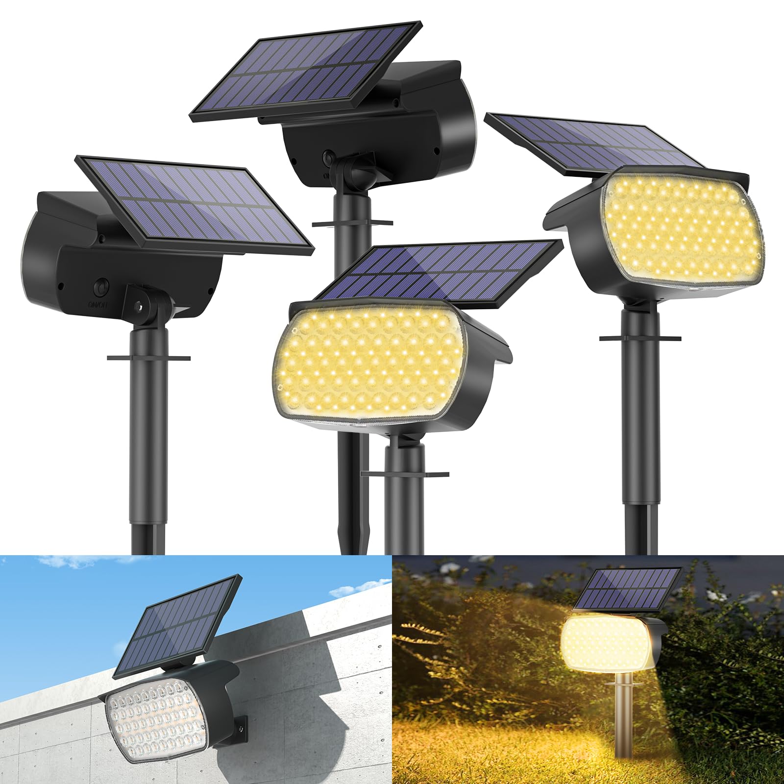 Solar Lights for Outdoors, 108 LED Super Bright Solar Garden Lights for Outdoors, IP67 Waterproof Solar Lights, 800 lm, 3000 K, Warm White Solar Path Lighting Spotlight, 3 Brightness Modes, Garage