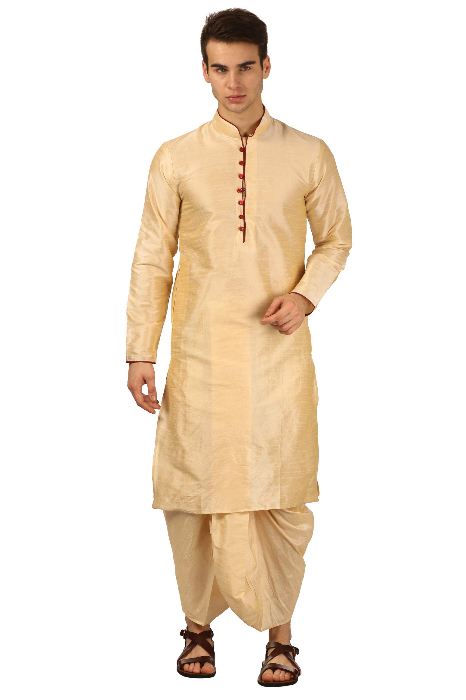 royal kurta Men's Art Silk Dhoti Kurta Set (Gold)-picture-23