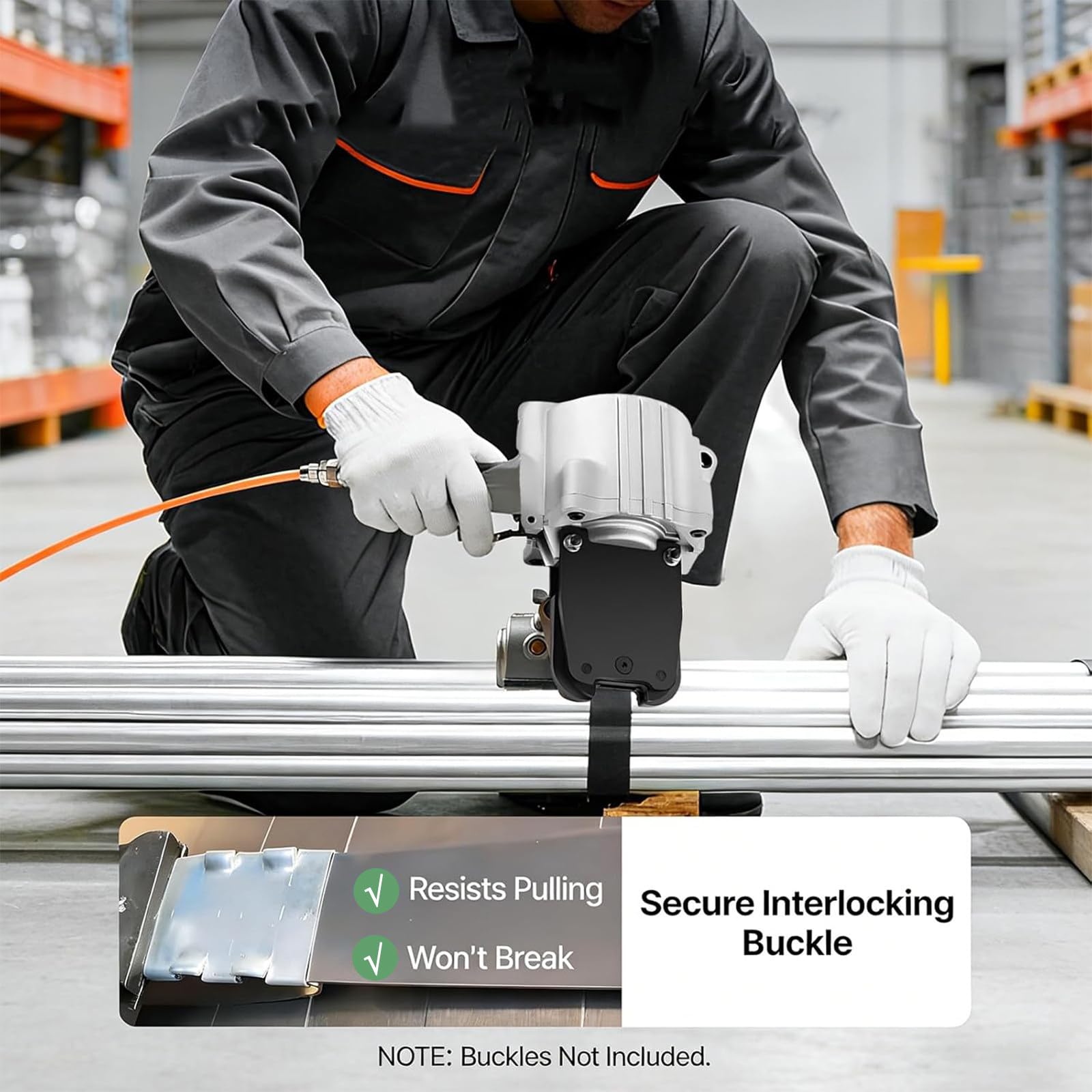 Kit di reggiatura pneumatica in acciaio, confezionatrice portatile con tenditore e sigillante per taglierina per magazzino industriale, fabbrica e cantiere