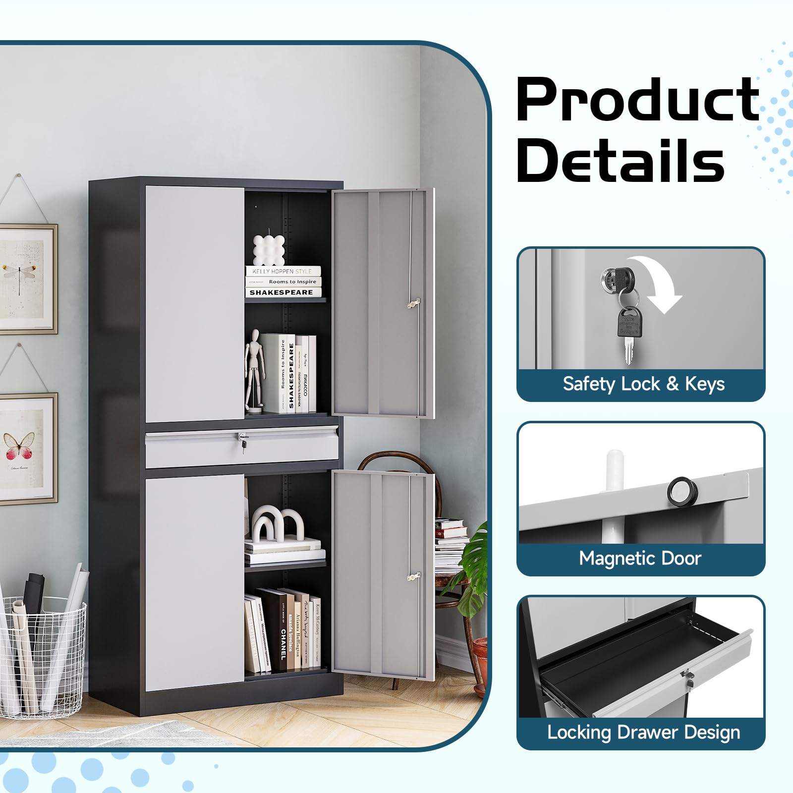 Amazon.com: MIIIKO Storage Cabinet with 4 Doors, Metal Garage