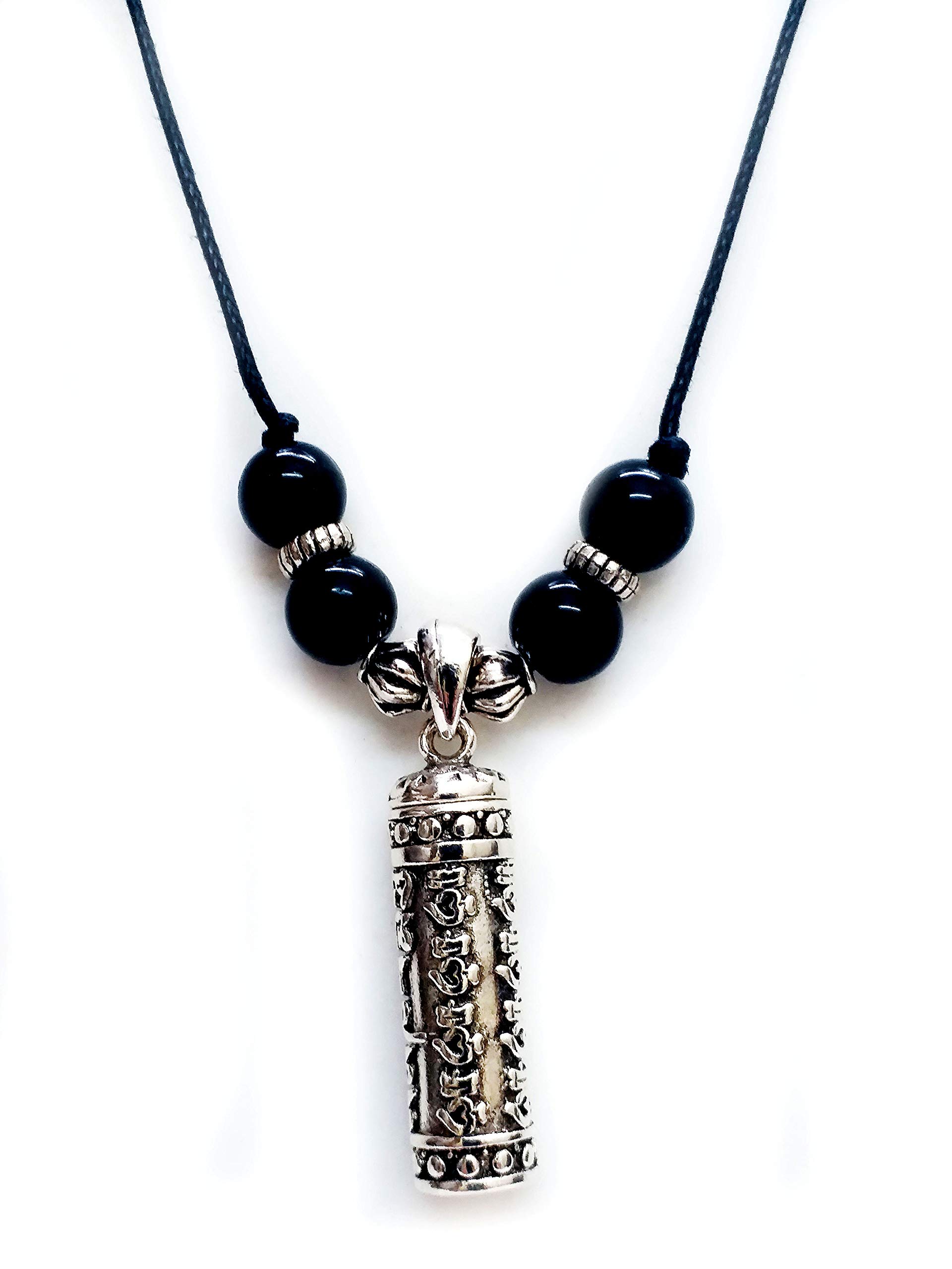 Tibetan Buddhism Auspicious om mani Padme hum Symbols Black Onyx Pendant with Secret Wish Compartment