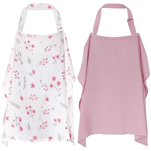 Paquete de 2 fundas de muselina para lactancia materna, 100% algodón, suave, privacidad, cubierta de lactancia materna con cuello de arco para