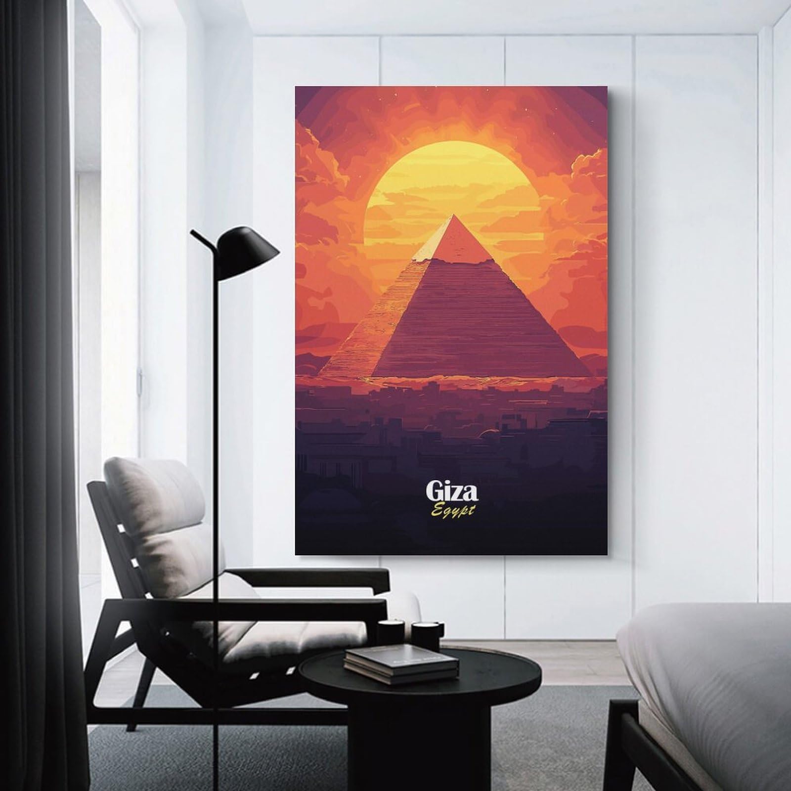 Junmoney Canvas Wall Art Giza Pyramid Sunset, 24x36inch(60x90cm), for Bedroom, Guest Room Or Reading Nook, Canvas Wall Decor for Personal Spaces
