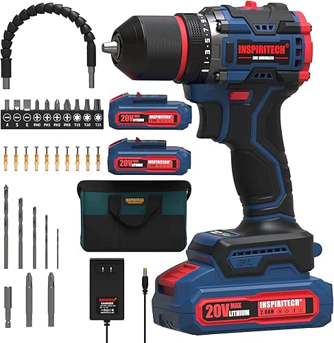 20V Cordless Drill Set, Brushless Power Drill with 2 Batteries