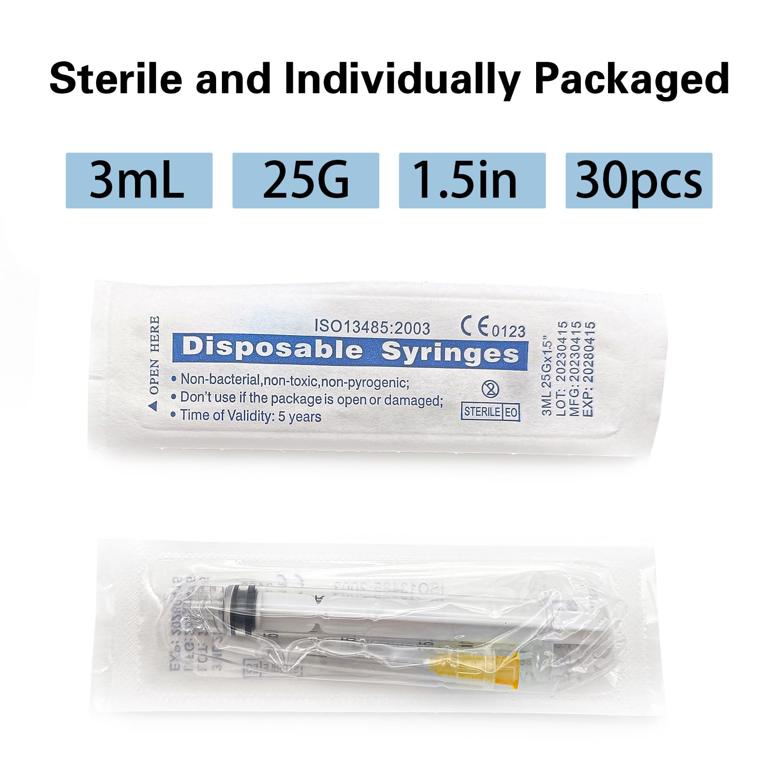 30pcs 3ml 25g 1.5 in Luer Lock Lab Utensils ,Individually Wrapped — Amazon image 5