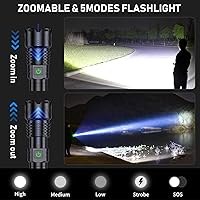Vista 3 de Alifa Flashlights High Lumens Rechargeable, 2Pack Rechargeable Flashlight, 990000lm Super Bright Flashlight, 5Mode Tactical Flashlights High Lumens