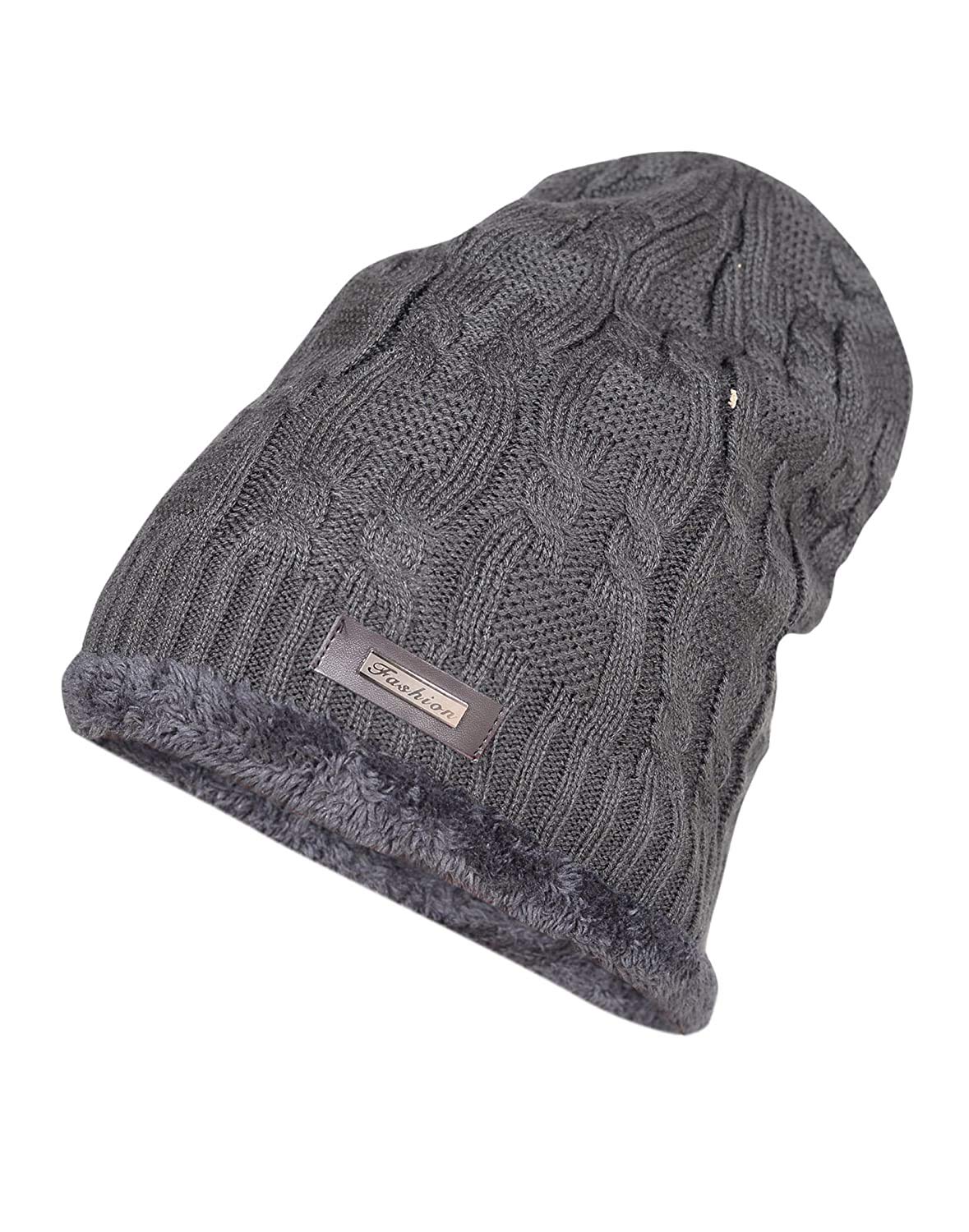 V3EWarm Winter Hat Knit Cap Winter Hats For Men|Women Knitted Hat Fur Beanies Knit Hat Skullies|Casanova Series Imported Autumn Winter Cap Hat|Outside Fur Beanie with Inside Fur Beanie(Grey)