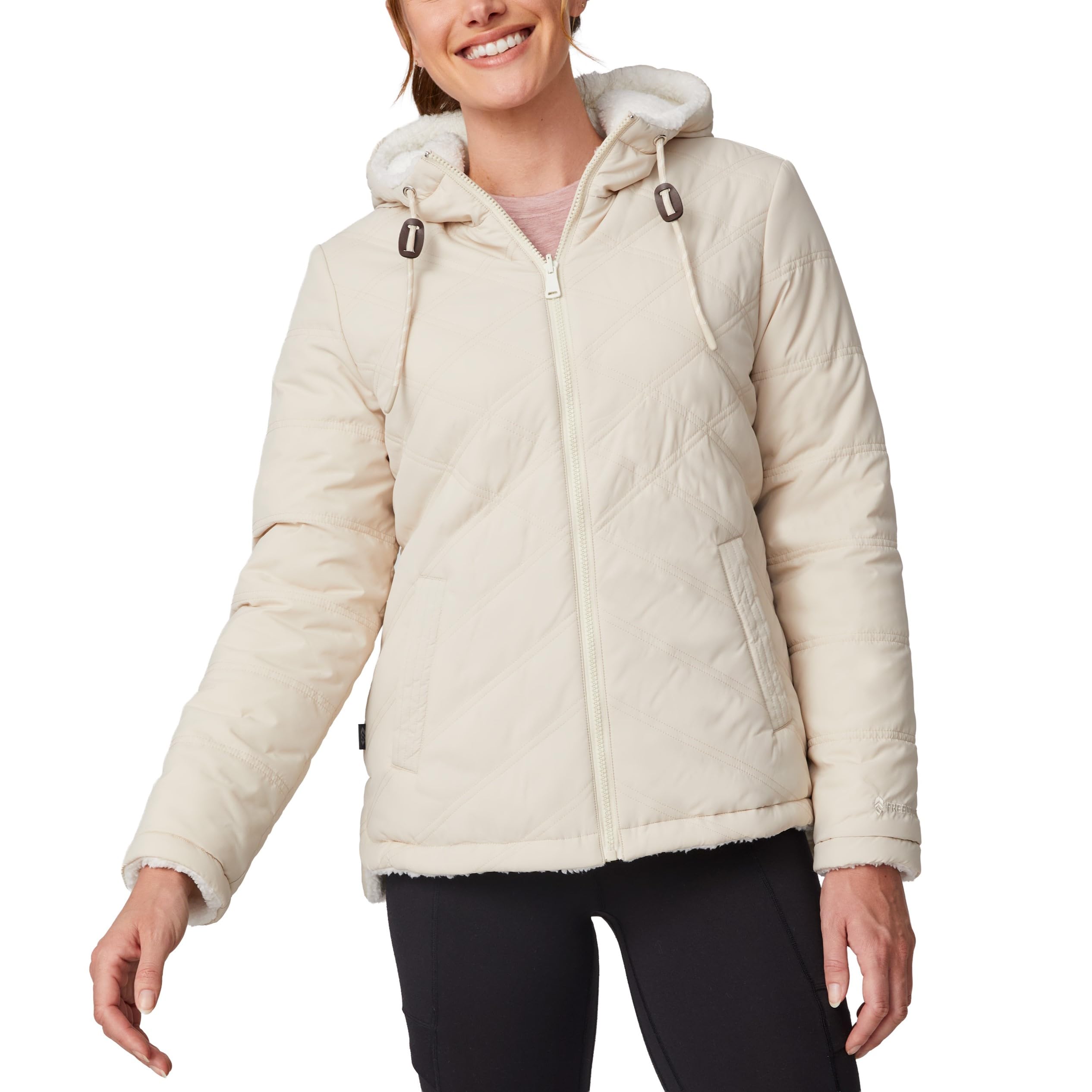 Free Country Women’s Reversible Winter Coat Puffer Jacket with Sherpa Lining Water & Wind Resistant Insulated-Acadia Cloud
