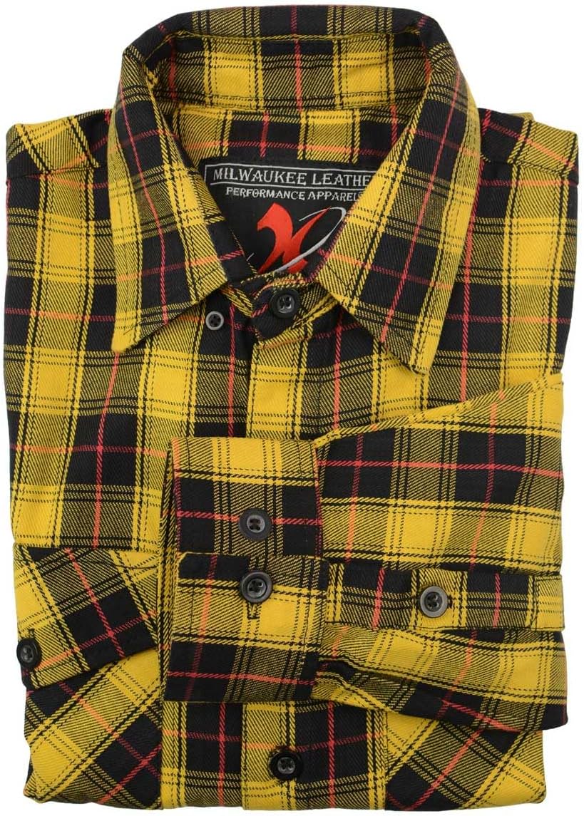 Milwaukee Leather MNG11666 Men's Black and Red with Yellow Long Sleeve Cotton Flannel Shirt