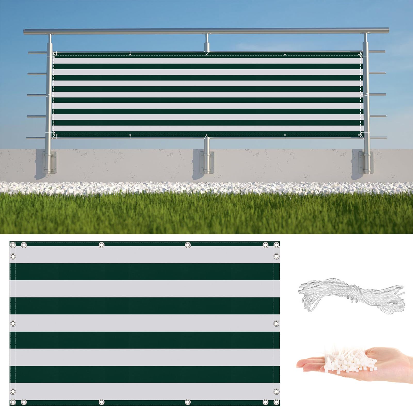 GLDYTVF Balcony 0.75m x 3m Coated 600D Oxford Fabric Outdoor Shade Netting for Verandah Porch Dark Green Stripe Various Sizes & Colours Available