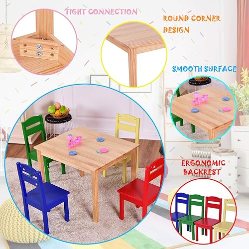 Miniatura 4 de Costzon Juego de mesa y sillas para niños mesa y sillas de actividades de madera de 5 piezas para niños manualidades tareas hora de aperitivos
