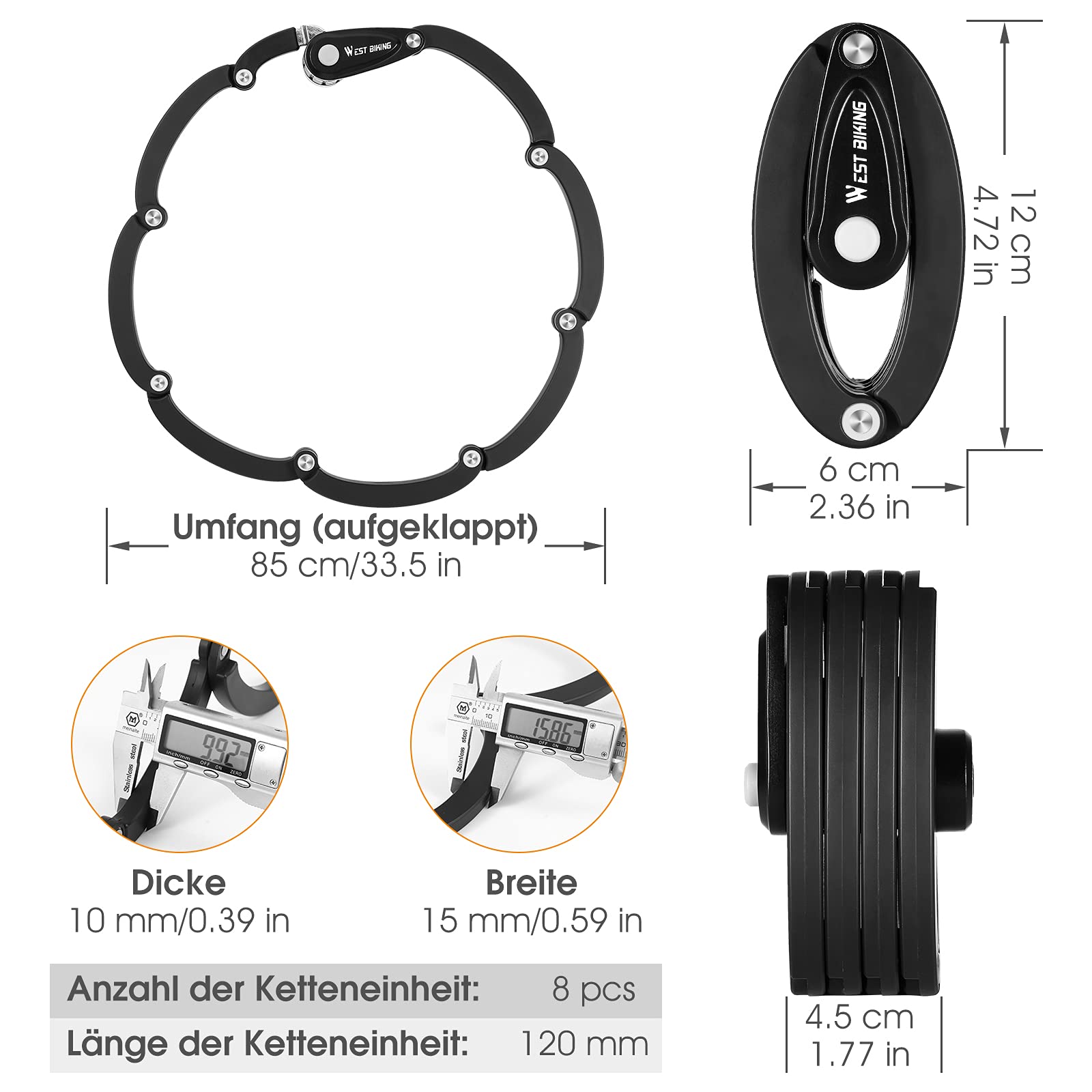 XIQI Lucchetto bici per pieghevole ad alta sicurezza con codice a 4 cifre, 85 cm di lunghezza, lucchetto bici pieghevole con supporto, antifurto per bicicletta con giunti forti
