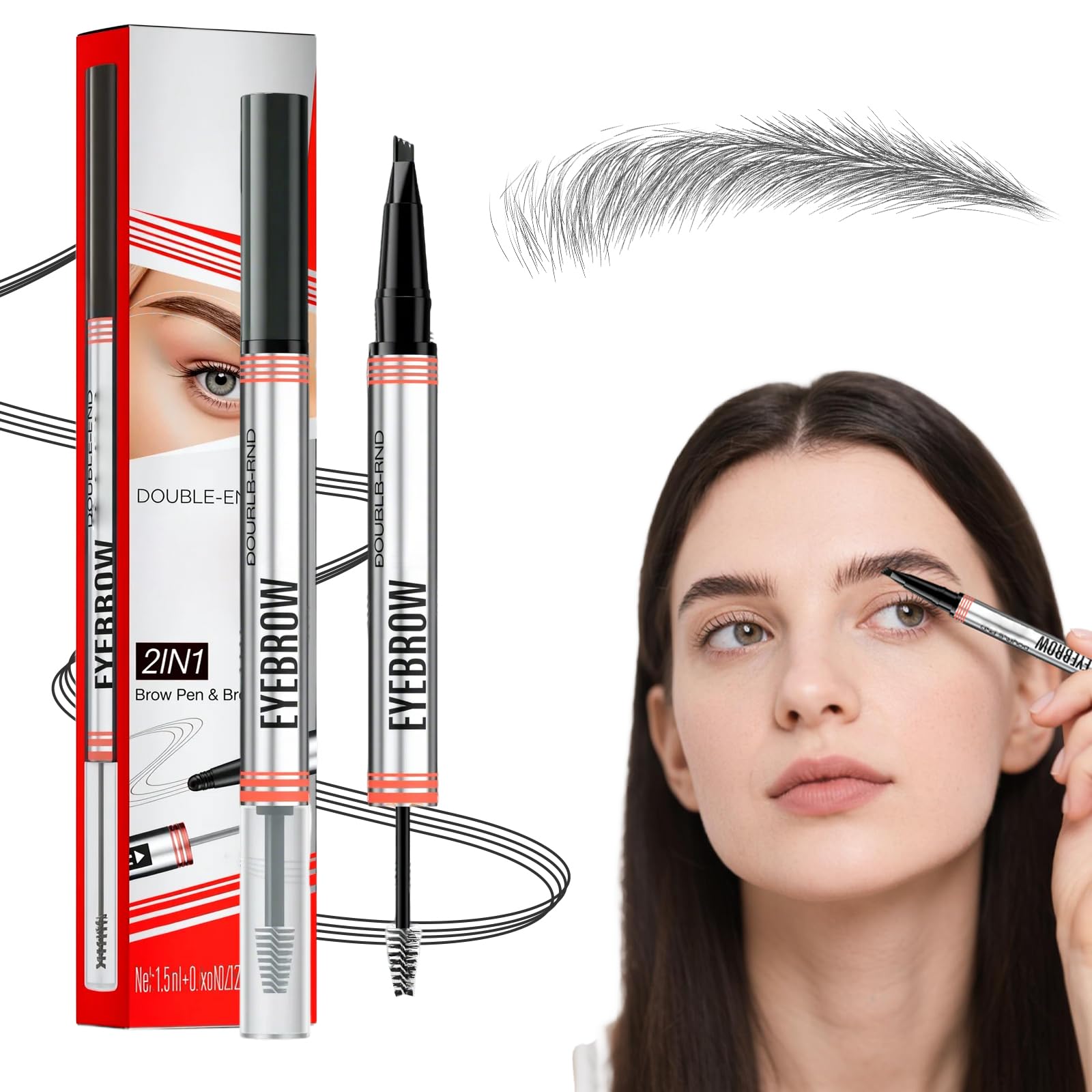 Magischer Augenbrauenstift, 2026 New Doppelköpfig Multifunction 3D Microblading Eyebrow Tattoo Pencil, Präziser Brauenstift mit 4 Spitzen Langlebiger Natürlicher Augenbrauenstift (grau)