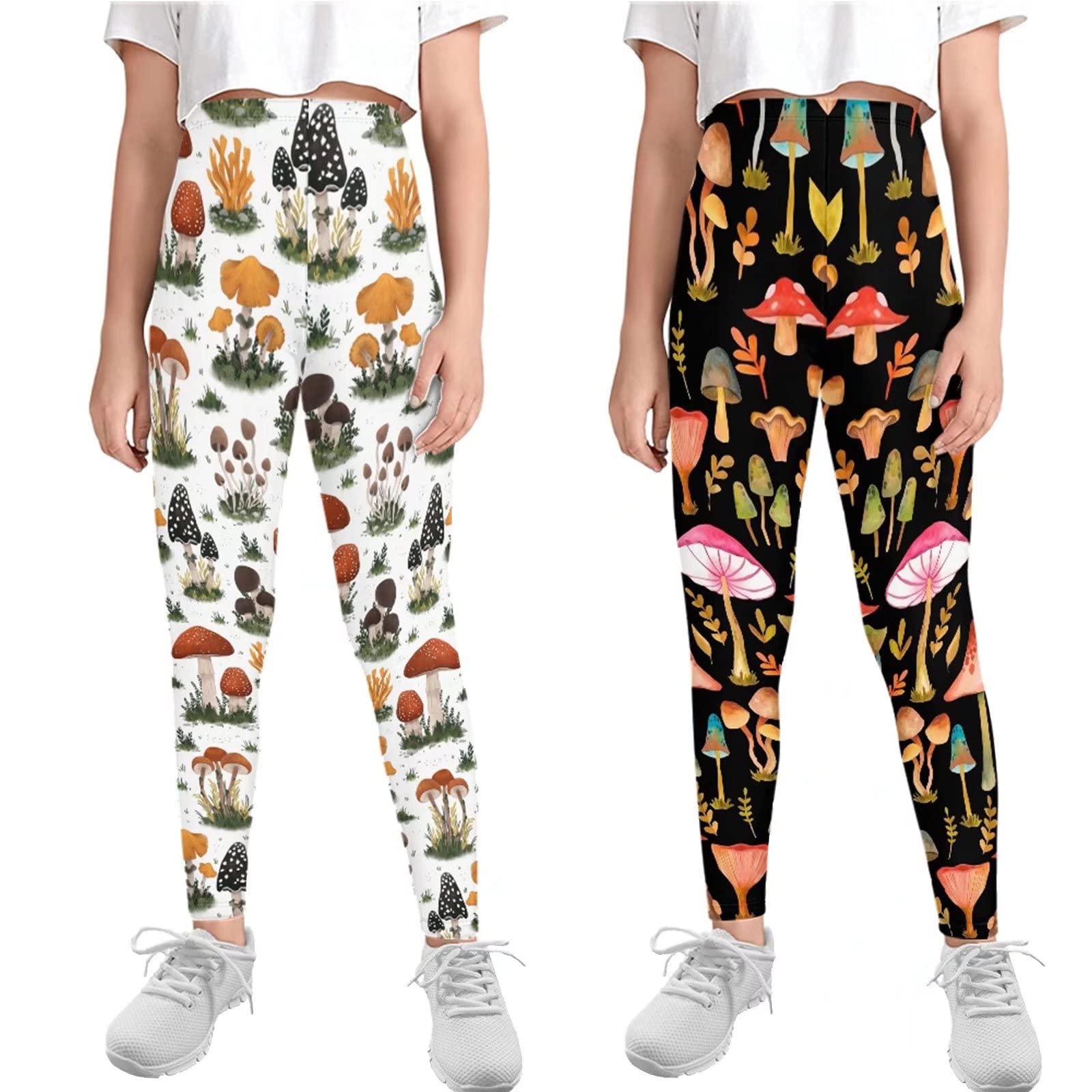 HUIACONG Leggings Ropa Niña 4 Años, para niñas de 4 a 13 años para niños pequeños, pantalones activos de yoga, 2 piezas, Variedad de hongos