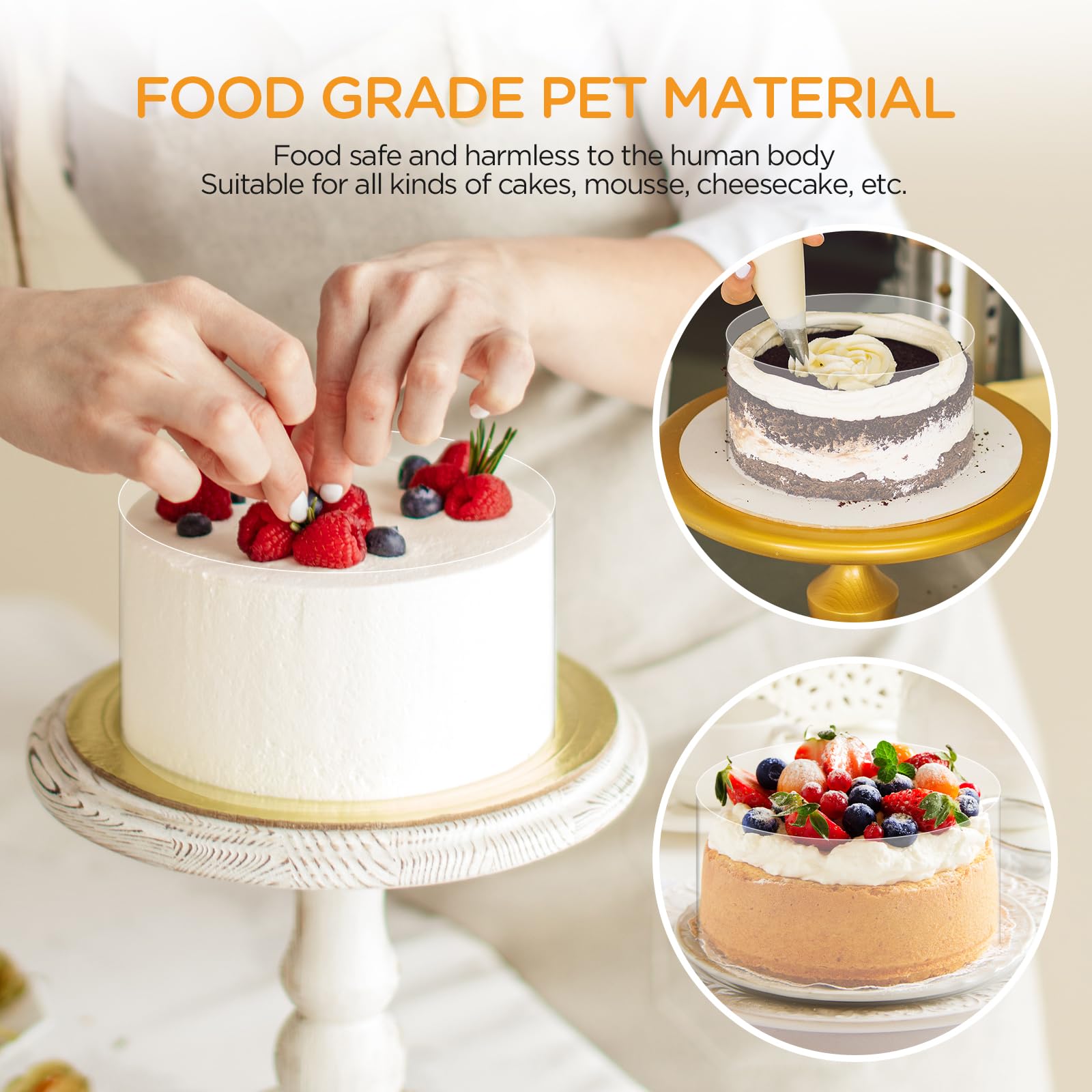 Transparent Rhodoid Patisserie 4 Rouleaux, Rhodoïde 6cm/8cm/10cm/15cm x 10m, Film Bordure Gâteau Réutilisable en Acétate