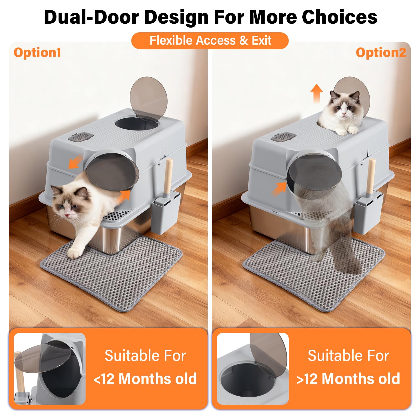 EGMEHOAD Stainless Steel Litter Box with Lid,Extra Large Enclosed cat Litter Box, Metal litterbox with Flip Top,Front and Top Entry,Anti-Leakage,Easy Cleaning,Includes Carbon Filters & Scoop & Mat - image 4