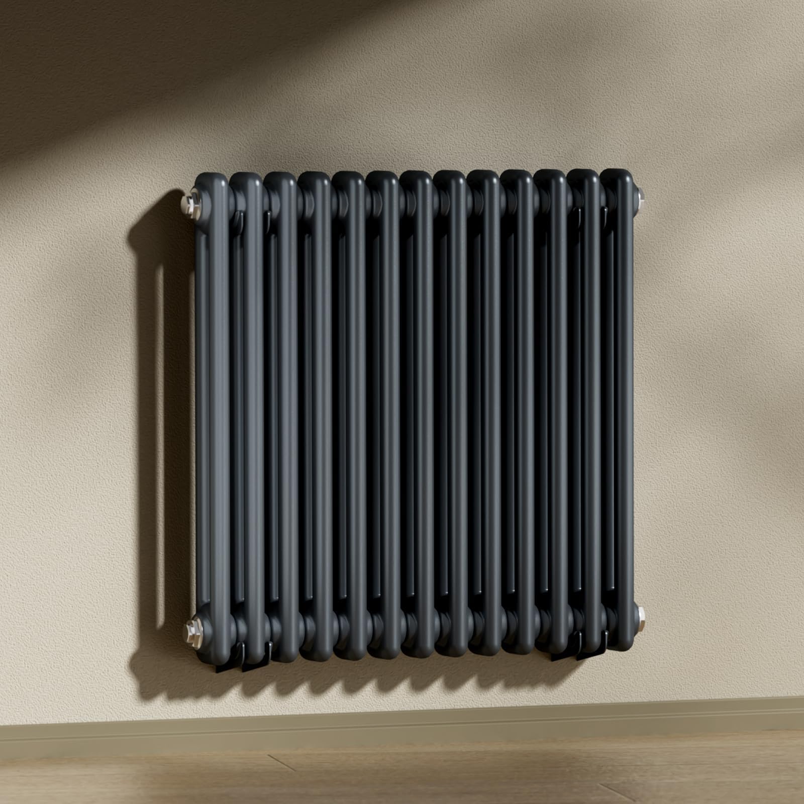 Heilmetz 600x605mm Anthracite Radiators Horizontal Double, Traditional Column Radiator Cast Iron Style 2 Column Radiators Central Heating Radiator