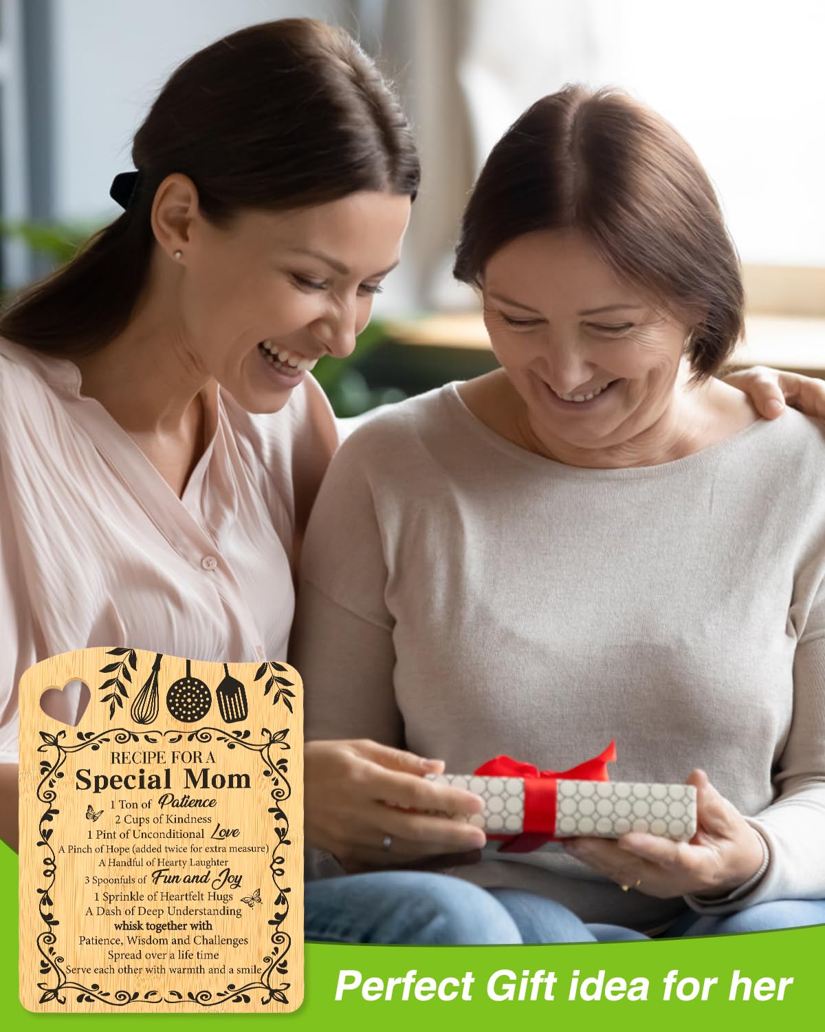 Regalos para mamá, regalos de cumpleaños, regalos del día de San Valentín para mamá, receta para una madre especial, tabla de cortar de bambú, regalo de hija e hijo, regalo de Navidad para