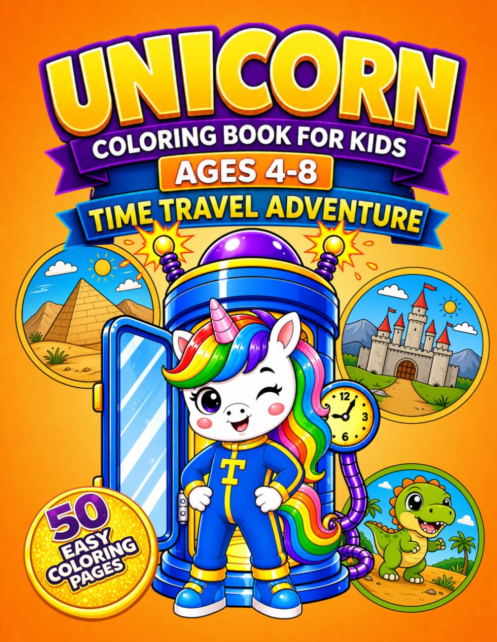 Unicorn Coloring Book for Kids Ages 4–8: Time Travel Adventures (Unicorn Adventures Coloring Book)