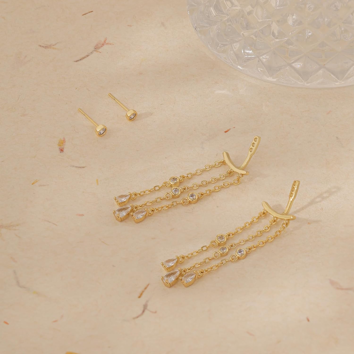 Dangle Earrings for Women, Dainty Gold Drop Earrings 14k Gold Plated Long CZ Bar Earrings for Women Trendy Simple Hypoallergenic Chandelier Stud Earrings Formal Wedding Prom Jewelry for Women - Image 6