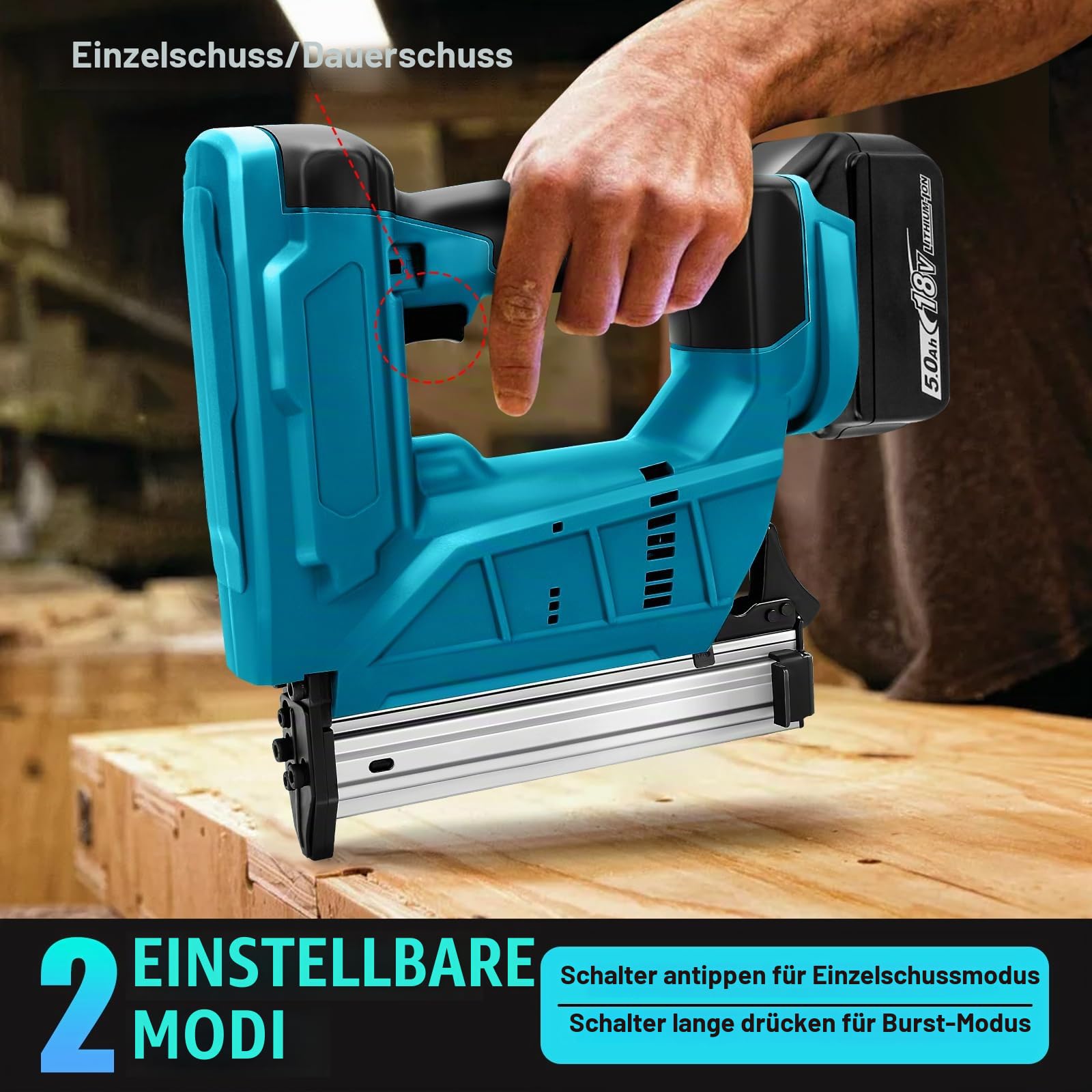 WingFly Akku-Tacker Nagelpistole Kompatibel Mit Makita 18V, Professional Nagler Mit 2000 Nägel, Elektrotacker für DIY-Projekte in Möbeln, Tischlerei (Ohne Akku)