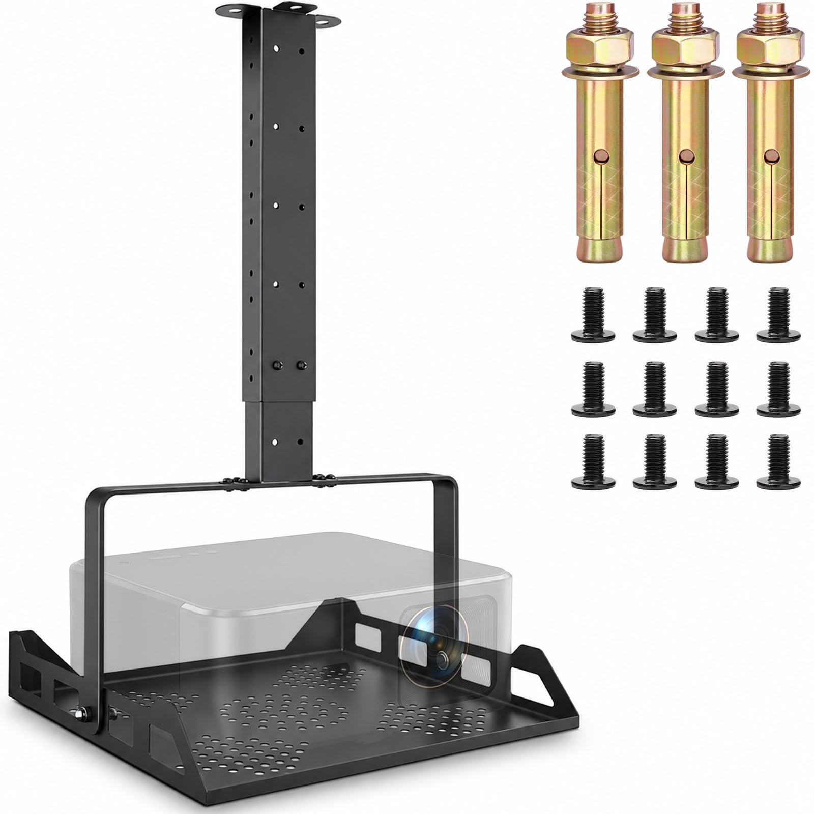 Beamer Halterung Decke Höhenverstellbar, Universal Beamer Deckenhalterung mit Kabelmanagement, Projektor Halterung Decke Tragkraft 10kg für Heimkino Büro Schule Schwarz