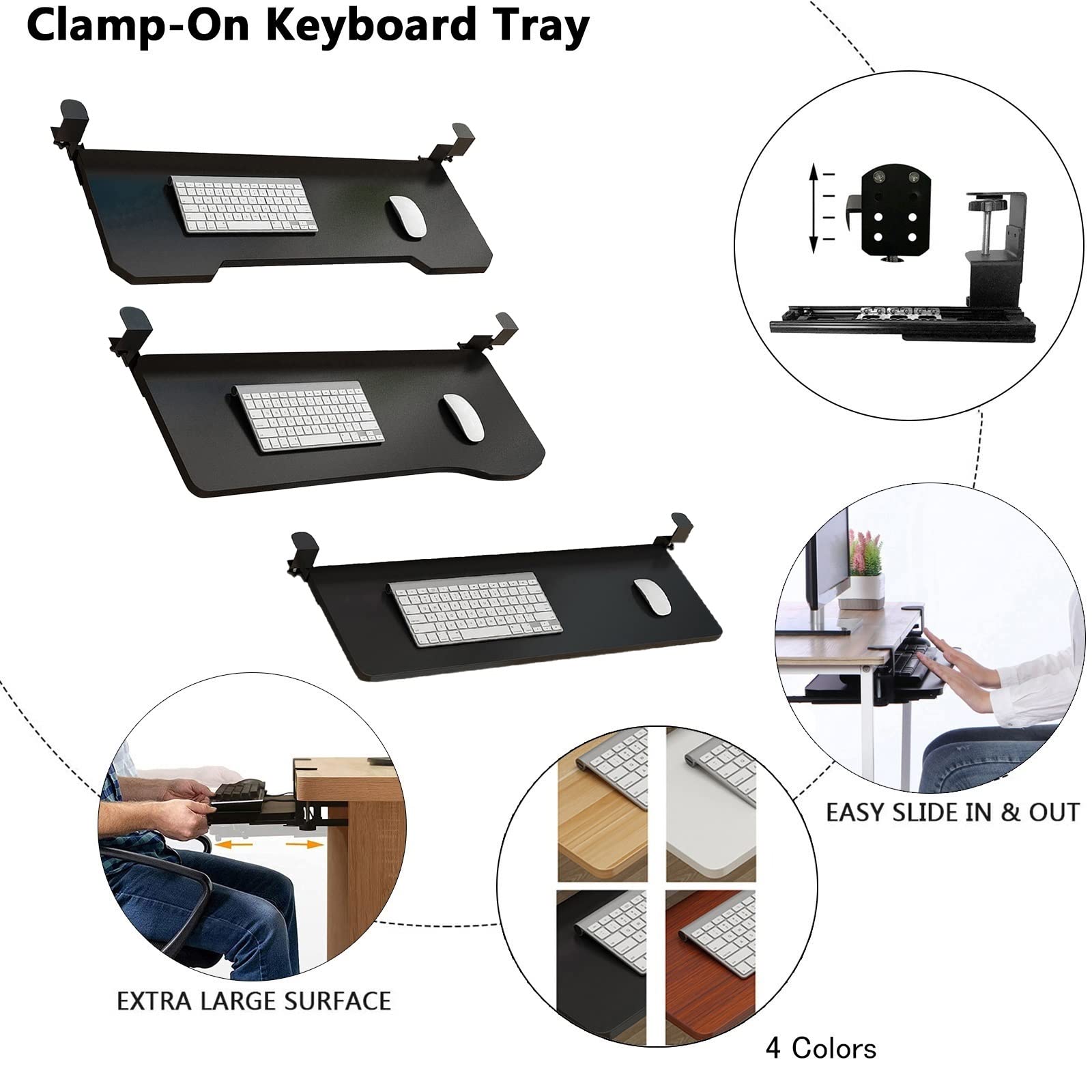Vassoio per tastiera regolabile sotto la scrivania, cassetto estraibile ergonomico e portaoggetti per mouse, organizer da scrivania regolabile in altezza per una maggiore efficienza e comfort dello