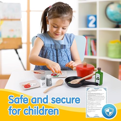 Miniatura 3 de deli Juego de alimentos de madera, juego de 25 juguetes de cocina para niños, accesorios de cocina para niños a partir de 3 años