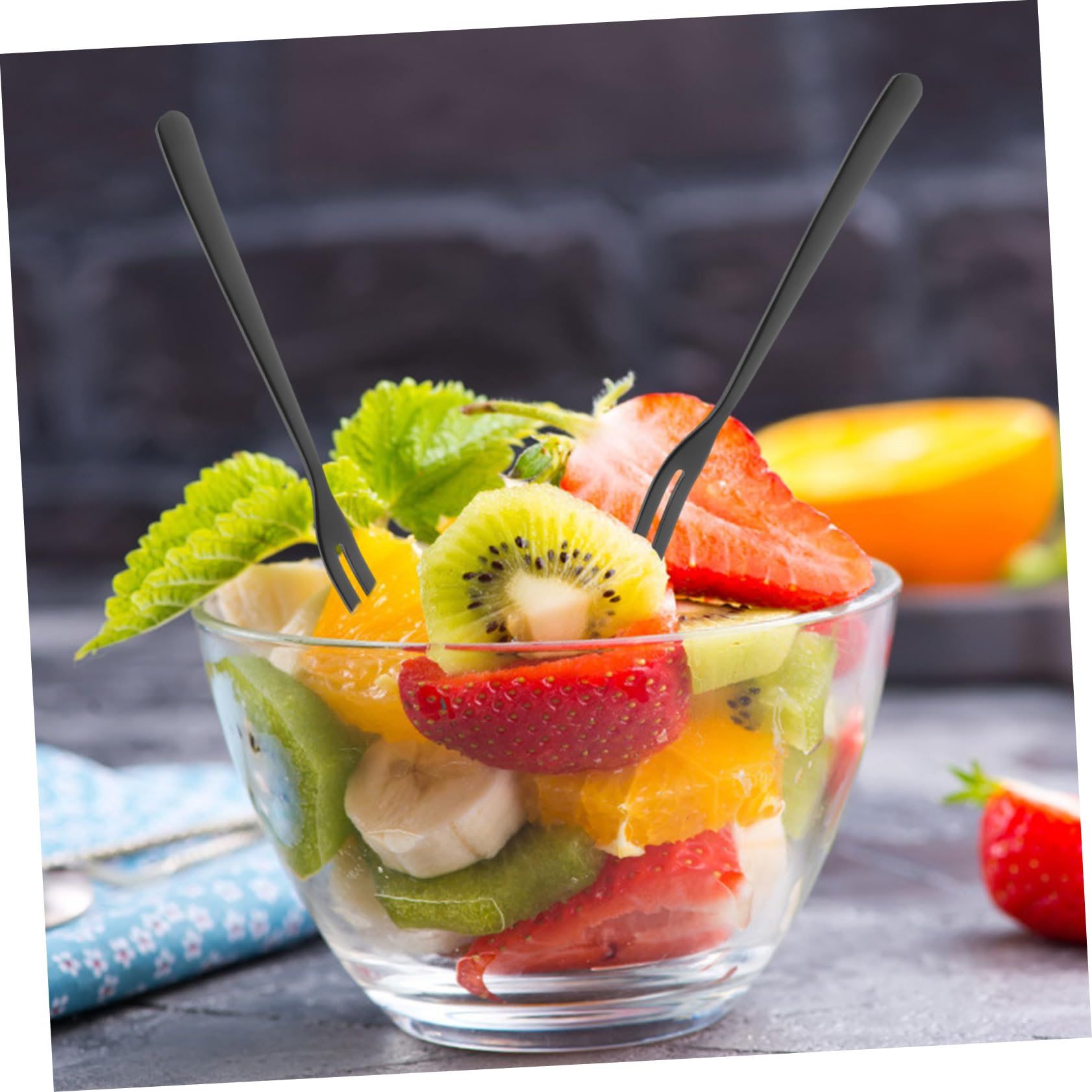 Mikinona 20piezas Frutas y Postres Acero Inoxidable Tenedores De Puntas Bar Negro