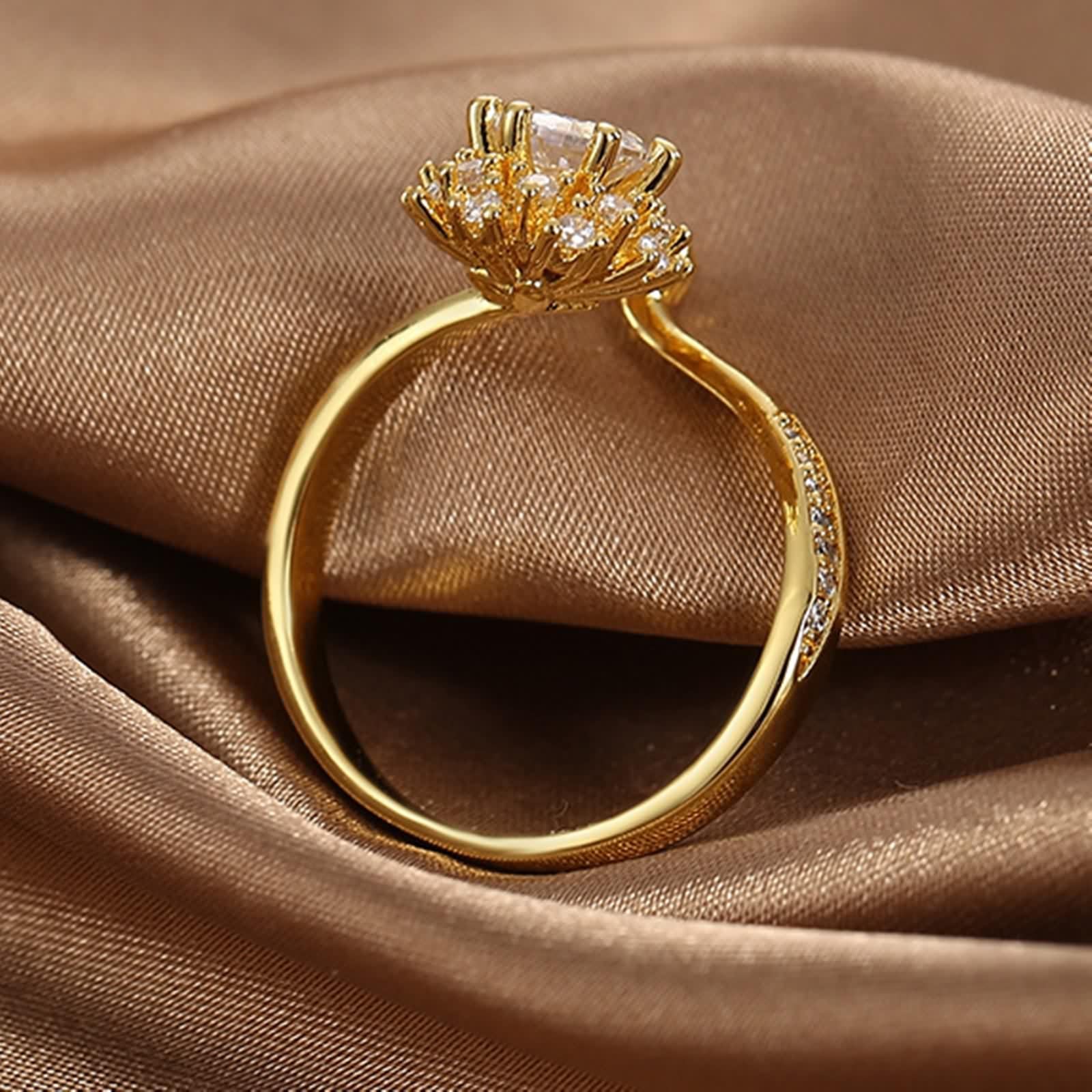 Anillos de oro real de 18 quilates, diseño de flor, talla S 1/2