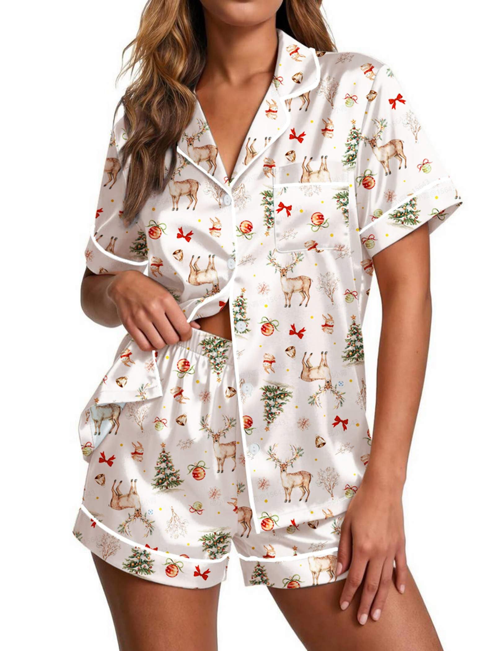 Ekouaer Pajamas for Women Set Silk Satin Pjs 2 Piece Button Down Sleepwear