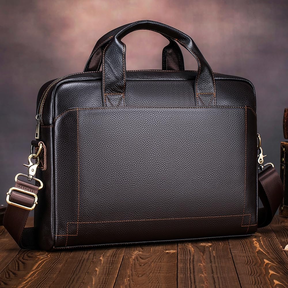 Borsa uomo pelle vacchetta grana fine, tracolla ufficio per laptop | Valigetta da lavoro impermeabile a tracolla, borsa multifunzionale per spostamenti quotidiani