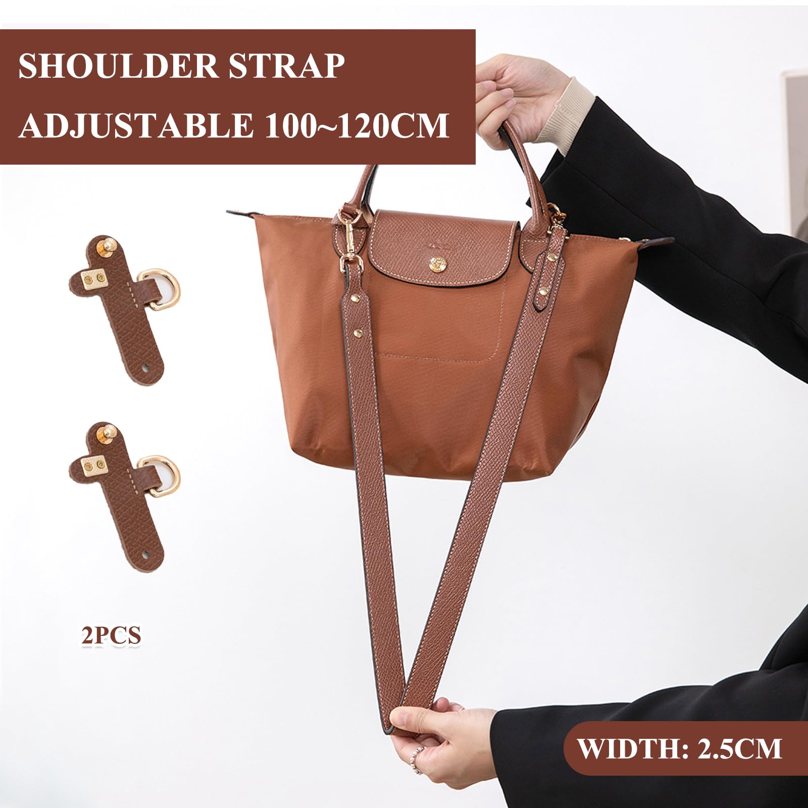 Tracolla Compatibile con Longchamp Mini Regolabili Strap No-Punch Compatibile con Longchamp le Pliage Mini Tracolla per Compatibile con Longchamp Borsa Donna Raccordi (Marrone，2.5cm)