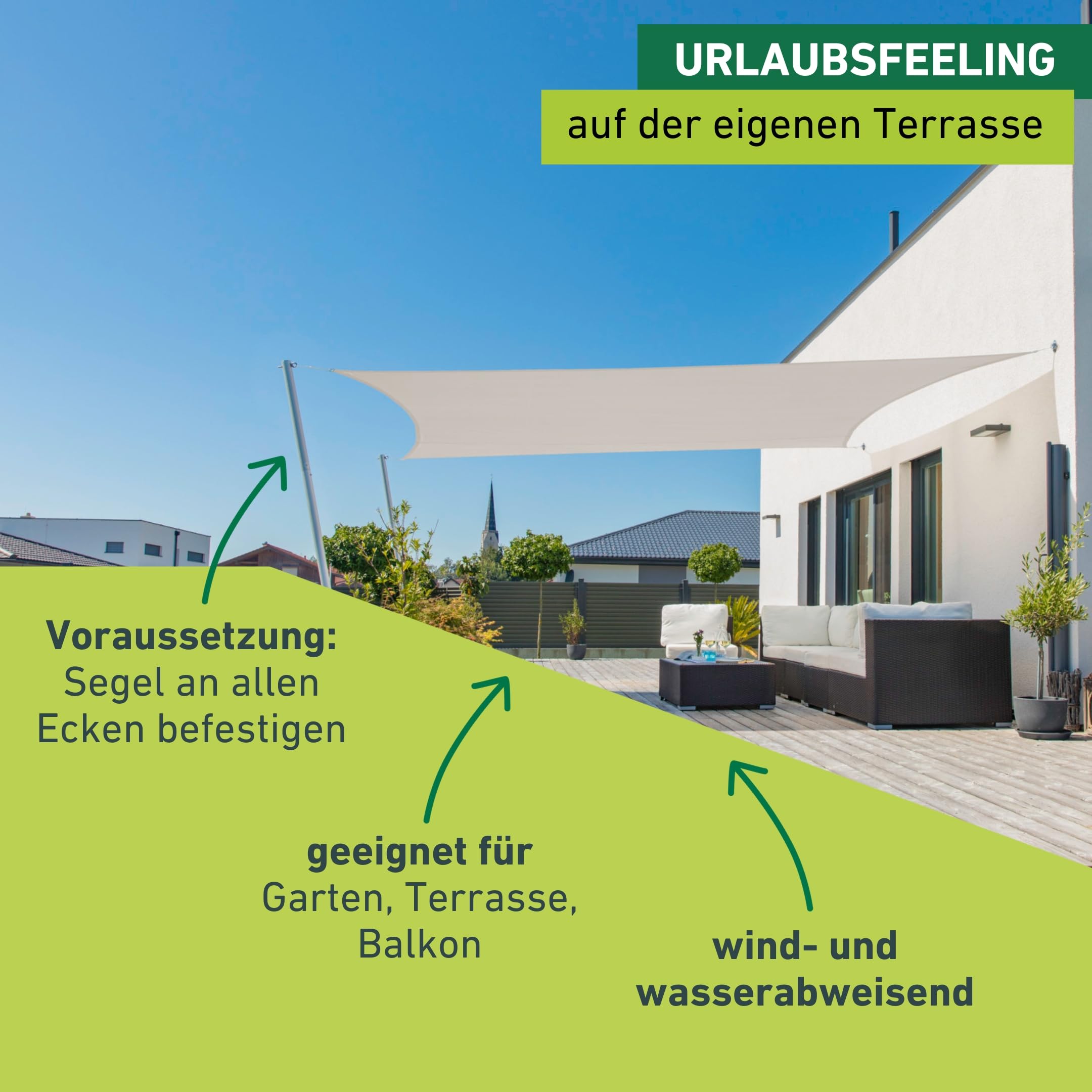 Windhager Sun Sail Cannes | Hellgrau | rechteckig | beschichtetes Polyester-Gewebe | 3 x 4 m, 180 g/m² | Sonnenschutz Terrasse | UV- und witterungsbeständig | Wind- und wasserabweisend