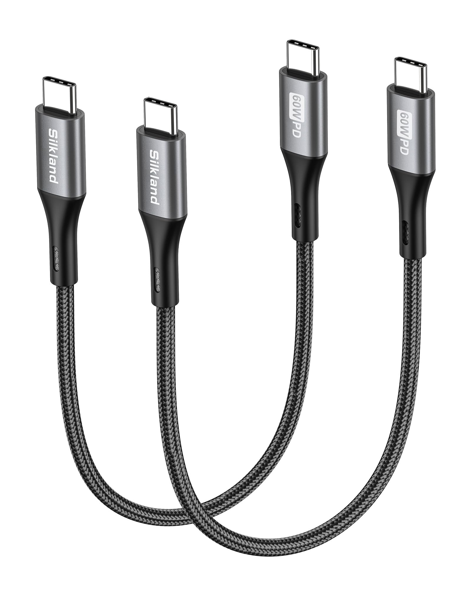 Silkland Cavo USB C USB C Corto [25CM 2Pezzi], 3A 20V 60W, PD 3.0&QC 4.0+, Cavo USB Type C Ricarica Rapida per iPhone 17 16 15, Samsung S25 Ultra/S24/S23/S22/S21, iPad Pro/Mini, MacBook Air/Pro, Pixel