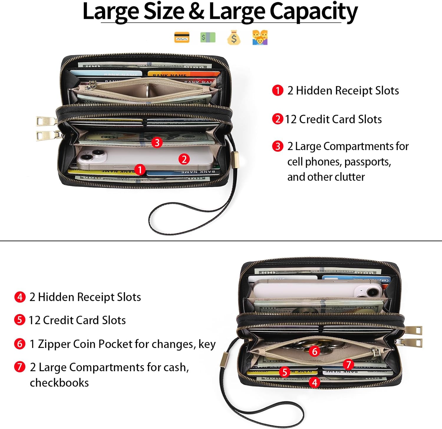 GAEKEAO Wallet for Women Clutch RFID Blocking Wristlet Leather Purse Large Capacity Credit Card Holder with Grip Hand Strap - Image 5