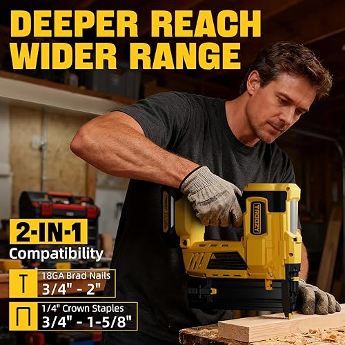 Miniatura 3 de Pistola de grapas neumática, pistola de clavos eléctrica Pro-Preferred alimentada por pilas, grapas de corona estrecha de calibre 18 de 14 pulgadas,