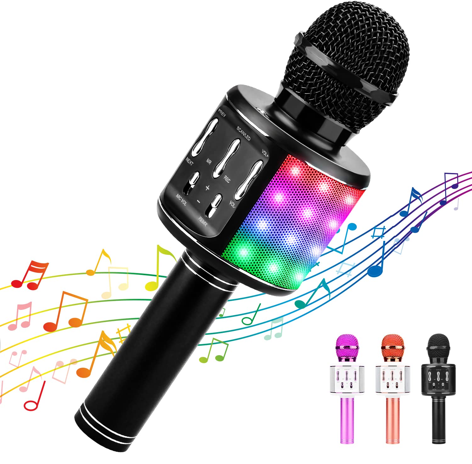 BlueFireKaraoke Wireless Microphone,Bluetooth Karaoke Wireless Microphone with Dancing LED Lights, Portable Speaker Karaoke Machine Compatible with Android iOS Devices(Black)