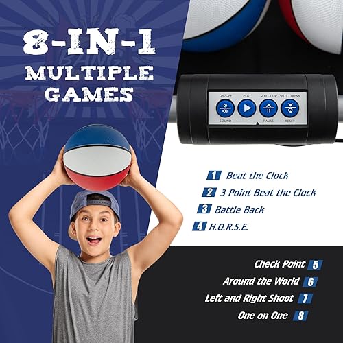 Miniatura 3 de Giantex Juego de arcade de baloncesto plegable, juego de arcade de baloncesto electrónico de doble disparo con 8 modos de juego, 4 bolas, 2 aros,