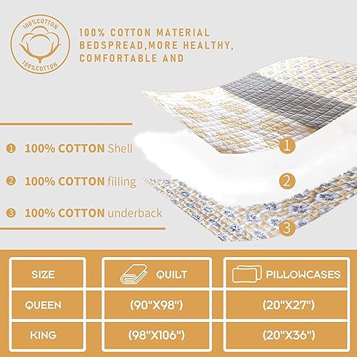 Miniatura 10 de Y-PLWOMEN Colcha tamaño Queen, 100% algodón, ligera, suave, colcha acolchada, verde, gris y blanco, juego de ropa de cama reversible de retazos para