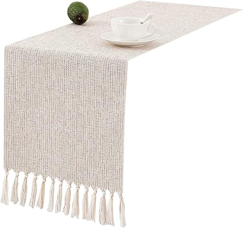 Camino de mesa rústico de estilo granja, lino de arpillera gruesa y bohemio, lavable de 108 pulgadas de largo para decoración de comedor, tocador,
