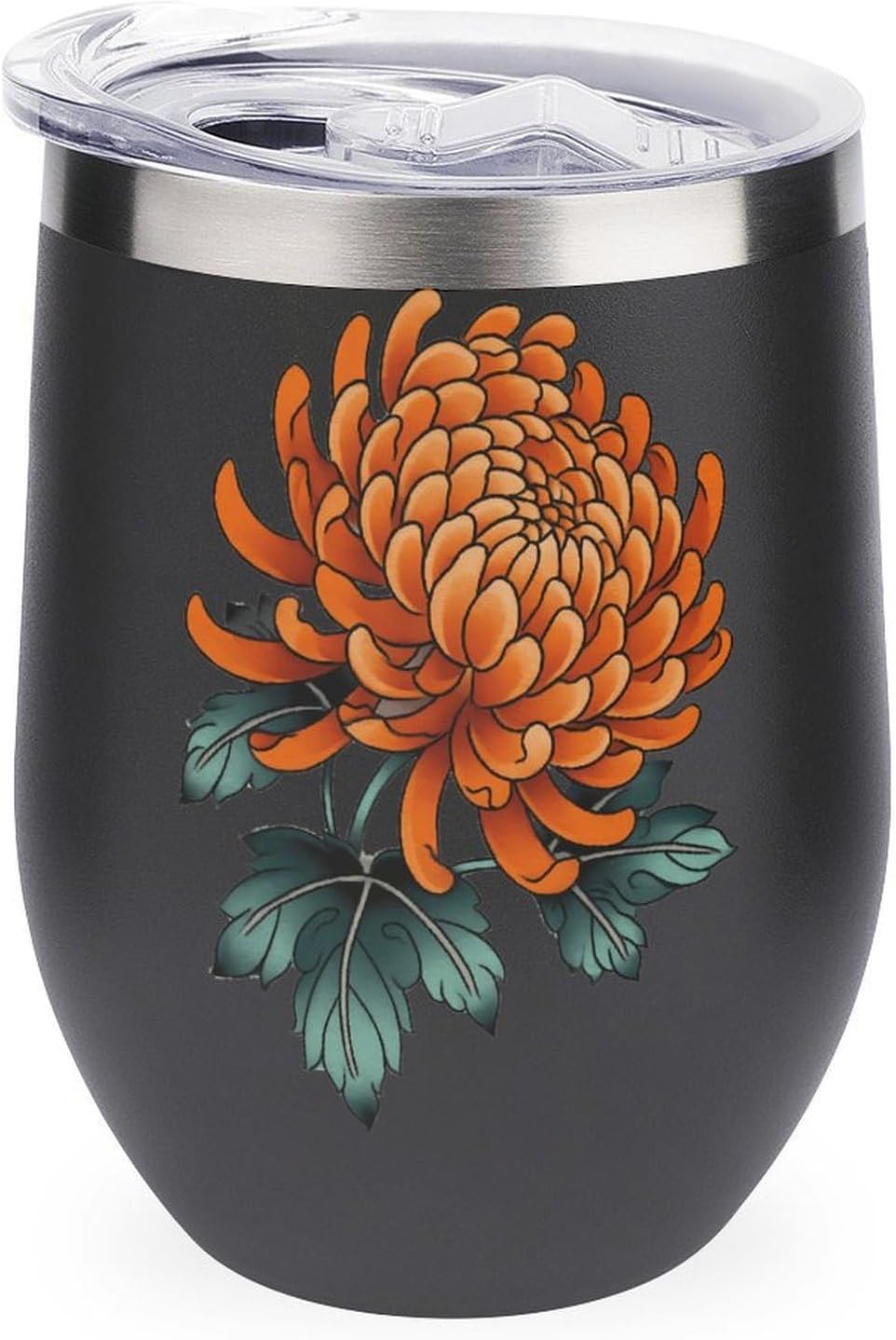 Orange Chrysanthemum Flower Insulated Drinking Cup Stainless Steel Coffee Mug Wine Tumbler with Lid 12OZ