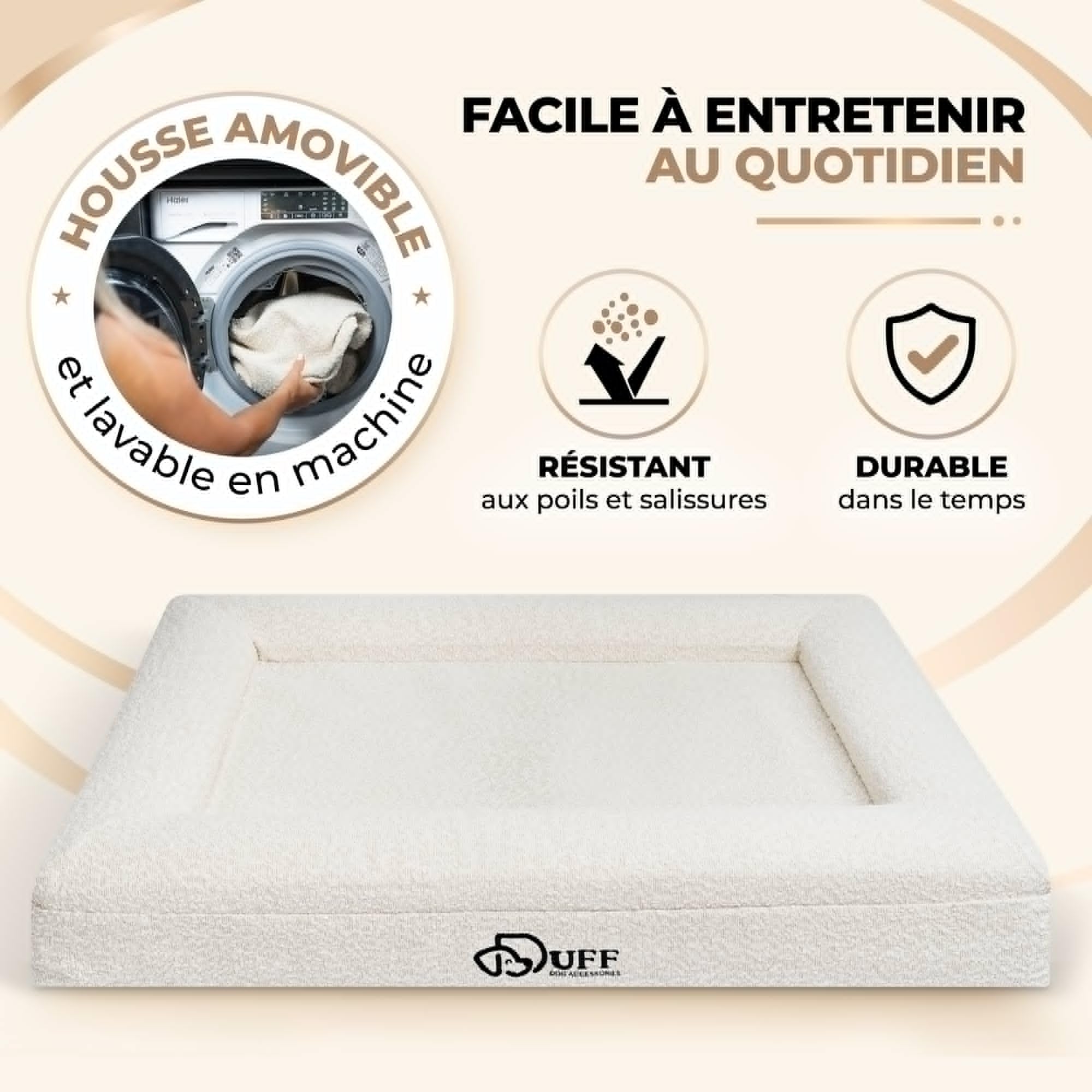 Duff® Lit Orthopédique Chien Grande Taille L (115x90 cm) – Matelas Mémoire de Forme Haute Densité – Tissu Bouclette Premium, Housse Lavable – Confort Durable & Élégant